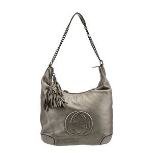 Gucci Medium Soho Chain Hobo in Grey Metallic Leather w/Dust Bag